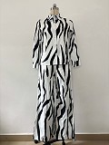 Stylish Zebra Print Long-sleeved Cardigan Shirt and Trousers Two-piece Set QZ-382