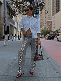 2025 New Arrival Leopard Print Cutout Metal Eyelet Design High-Waisted Jeans RS-YMT502