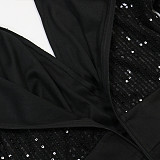 Sexy Deep V-neck Sequined Long-sleeved Loose Jumpsuit CYA-902224