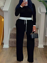 Casual Sportswear Black Zip-Up Long-Sleeved Top and High-Waisted Loose Pants Set HANI-TK105
