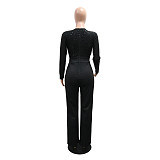 Sexy Deep V-neck Sequined Long-sleeved Loose Jumpsuit CYA-902224