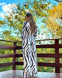 Stylish Zebra Print Long-sleeved Cardigan Shirt and Trousers Two-piece Set QZ-382