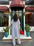 Stylish Casual Striped Shirt and High-waisted Wide-leg Pants Two-piece Set QZ-7231