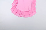 New Solid Color Mesh Panel Loose Top and Skirt Set ZJQD-89406