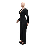 Sexy Deep V-neck Sequined Long-sleeved Loose Jumpsuit CYA-902224