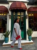 Stylish Casual Striped Shirt and High-waisted Wide-leg Pants Two-piece Set QZ-7231