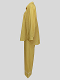 Stylish Striped Lapel Long-sleeved Shirt and Elastic Waist Trousers Set RS-T063