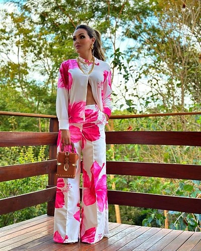 Stylish Zebra Print Long-sleeved Cardigan Shirt and Trousers Two-piece Set QZ-382