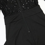 Sexy Deep V-neck Sequined Long-sleeved Loose Jumpsuit CYA-902224