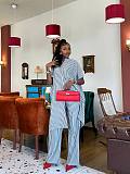 Stylish Casual Striped Shirt and High-waisted Wide-leg Pants Two-piece Set QZ-7231