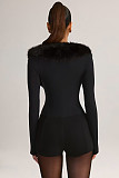 2025 Sexy Slim-Fit Jumpsuit With Fur Collar and Long Sleeves for Evening Parties SHD-9595