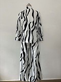 Stylish Zebra Print Long-sleeved Cardigan Shirt and Trousers Two-piece Set QZ-382
