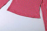New Striped Print Crew Neck Long-sleeved Top and Slim-fit Pants Set ZJQD-89586