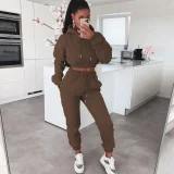 Autumn/Winter Fleece-lined Hooded Sweatshirt Casual Two-Piece Set RS-L279