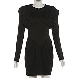 2025 Sexy Solid Color Slim-Fit Ruched Bodycon Dress SXE-87871