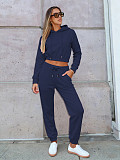 Autumn/Winter Fleece-lined Hooded Sweatshirt Casual Two-Piece Set RS-L279
