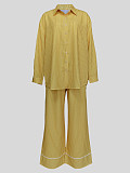 Stylish Striped Lapel Long-sleeved Shirt and Elastic Waist Trousers Set RS-T063