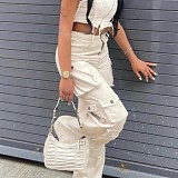 Fashion Multi-Pocket Buttoned Washed Distressed Loose Straight-Leg Jeans RS-2571