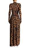 Sexy Printed Leopard Print Slim-fit Long-sleeved Maxi Dress XINH-2510