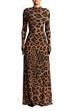 Sexy Printed Leopard Print Slim-fit Long-sleeved Maxi Dress XINH-2510