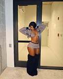 Fashion Striped Bikini Top Hooded Short Jacket and Hip-Hugging Skirt Set XS-2040