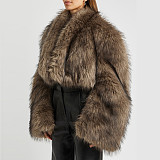 Autumn/Winter Faux Fur Jacket with Long Sleeves Dyed Tips and Short Length ZNFR-24036