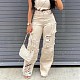Fashion Multi-Pocket Buttoned Washed Distressed Loose Straight-Leg Jeans RS-2571