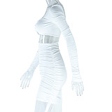 Sexy Solid Color V-neck Backless Ruched Bodycon Dress JY-576677
