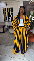 Stylish Vertical Striped Long Cardigan Shirt and Trousers Set QZ-7665