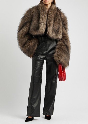 Autumn/Winter Faux Fur Jacket with Long Sleeves Dyed Tips and Short Length ZNFR-24036
