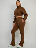 2025 Fashion Half-Zip Cropped Fleece Sweatshirt and Flared Pants Two-Piece Set CH-25069