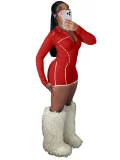Fashionable Slim-Fit Zippered Long-Sleeved Top and Shorts Two-Piece Set with Thumb Holes CH-25013