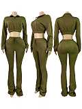 2025 Fashion Half-Zip Cropped Fleece Sweatshirt and Flared Pants Two-Piece Set CH-25069