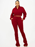 2025 Fashion Half-Zip Cropped Fleece Sweatshirt and Flared Pants Two-Piece Set CH-25069