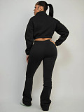 2025 Fashion Half-Zip Cropped Fleece Sweatshirt and Flared Pants Two-Piece Set CH-25069