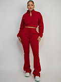 2025 Fashion Half-Zip Cropped Fleece Sweatshirt and Flared Pants Two-Piece Set CH-25069