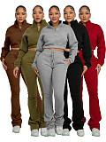 2025 Fashion Half-Zip Cropped Fleece Sweatshirt and Flared Pants Two-Piece Set CH-25069
