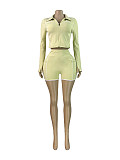 Fashionable Slim-Fit Zippered Long-Sleeved Top and Shorts Two-Piece Set with Thumb Holes CH-25013
