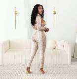 Sexy Leopard Print Cutout Patchwork Slim-fit Short Top and Long Pants Set XS-1924