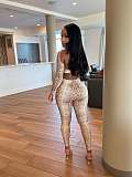Sexy Leopard Print Cutout Patchwork Slim-fit Short Top and Long Pants Set XS-1924
