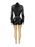 Fashionable Stretch Fabric Lapel Button-Down Top and Pleated Pocket Skirt Two-Piece Set CH-25105