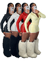 Fashionable Slim-Fit Zippered Long-Sleeved Top and Shorts Two-Piece Set with Thumb Holes CH-25013