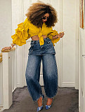 Stylish Patchwork High-waisted Short Skirt and Straight-leg Jeans RS-51209