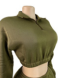 2025 Fashion Half-Zip Cropped Fleece Sweatshirt and Flared Pants Two-Piece Set CH-25069