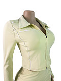 Fashionable Slim-Fit Zippered Long-Sleeved Top and Shorts Two-Piece Set with Thumb Holes CH-25013