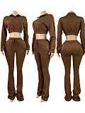 2025 Fashion Half-Zip Cropped Fleece Sweatshirt and Flared Pants Two-Piece Set CH-25069