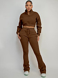2025 Fashion Half-Zip Cropped Fleece Sweatshirt and Flared Pants Two-Piece Set CH-25069