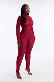 Sexy Solid Color Slim-fit Patchwork Stretchy Long-sleeved Turtleneck Jumpsuit XS-1952