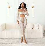 Sexy Leopard Print Cutout Patchwork Slim-fit Short Top and Long Pants Set XS-1924