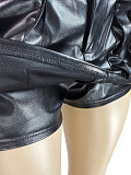 Fashionable Stretch Fabric Lapel Button-Down Top and Pleated Pocket Skirt Two-Piece Set CH-25105